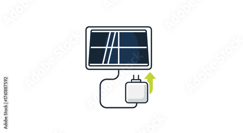 Illustrated Solar Panel with Charger and Energy Arrow.