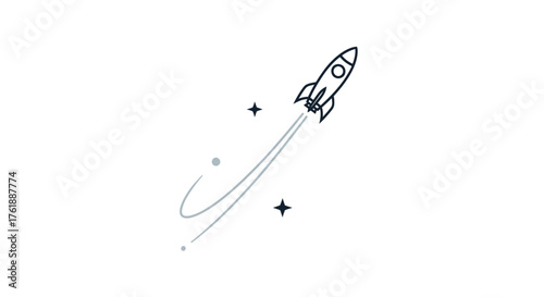 Rocket Launching into Space with Stars and Trail.