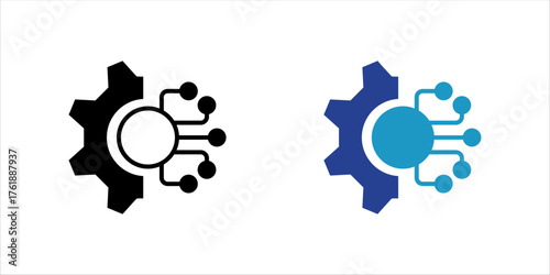 Digital transformation icon set represented by gear to circuit Line style. icon . vector illustration, pictogram isolated on white background. color editable	

