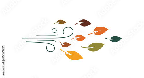 Stylized Autumn Wind Blowing Colorful Falling Leaves Illustration.