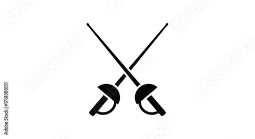 Two Crossed Fencing Swords Black Silhouette Sport Equipment.