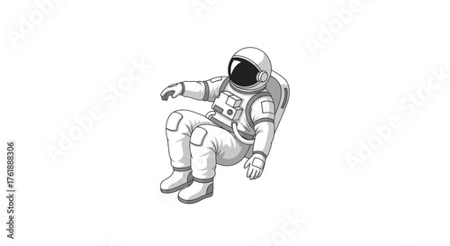 Grayscale Sketch of Astronaut Floating in White Space Suit.