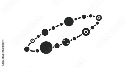 Stylized Galaxy Illustration with Planets and Stars in a Circular Arrangement.