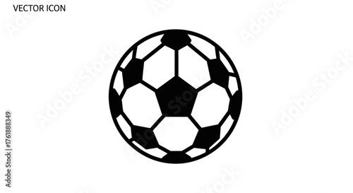 Black and White Soccer Ball Icon on White Background.
