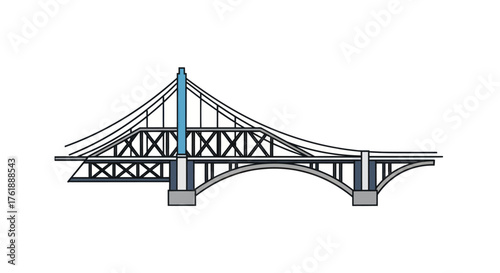 Detailed Illustration of a Cable-Stayed Bridge with Arches and Support Structures.
