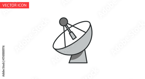 Gray Satellite Dish Icon with Antenna and Base.
