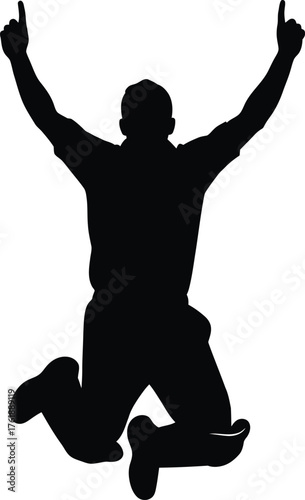 Silhouette of a man jumping with arms raised in celebration