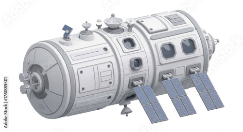 Detailed Model of a Cylindrical Space Station Module with Solar Panels.
