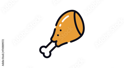 Cartoon Illustration of a Cooked Chicken Drumstick.