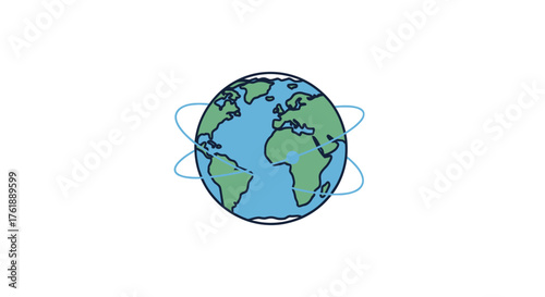 Cartoon Illustration of Planet Earth with Orbital Paths.