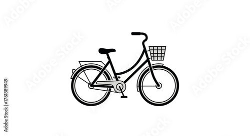 Classic Black and White Bicycle with Front Basket and Rear Rack.