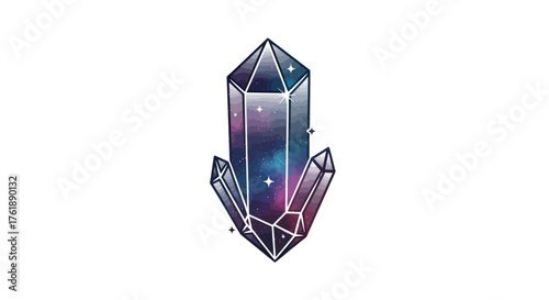 Stylized Galaxy Crystal Illustration with Cosmic Hues.