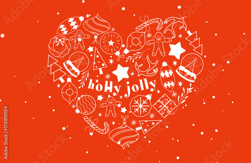 Whimsical Line Art Christmas Set. Coquette vector cards. Hand-drawn style. Snow Globe, Heart Doodle, Be Jolly. Modern aesthetic for poster, print, cover, and greeting card design.