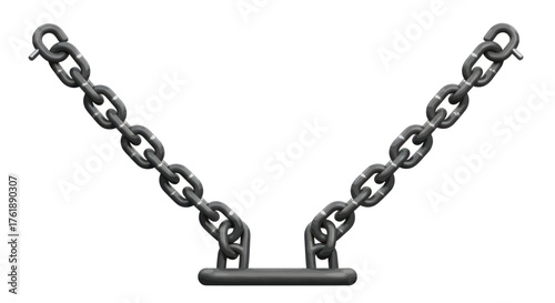 Heavy Metal Chain Links Forming V-Shape with Connecting Bar.