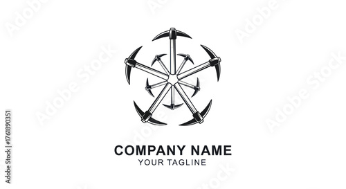 Industrial logo concept featuring five pickaxes in a star formation.