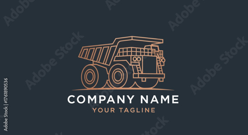 Heavy-duty mining dump truck outline logo design for industrial company.
