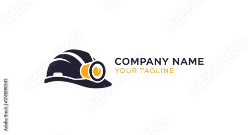 Hard Hat with Headlamp Logo for Construction and Mining Industries.