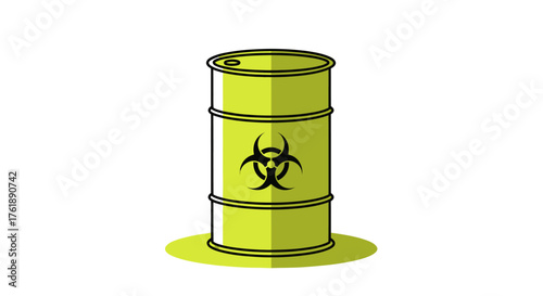 Green Hazardous Waste Barrel with Biohazard Symbol.