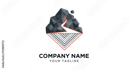 Geometric mountain logo with a winding path and triangular base.