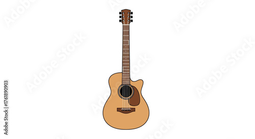 Acoustic Guitar Illustration with Cutaway Design and Wooden Finish.