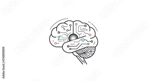 Stylized Outline of a Human Brain with Circuitry and Neural Connections.