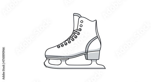 Detailed Line Drawing of a White Figure Skating Boot with Blade.
