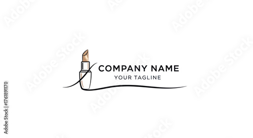 Elegant Lipstick Logo Design for Cosmetics Brand with Brushstroke Accent.