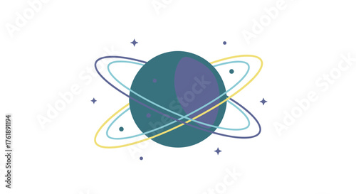 Stylized Planet with Rings and Stars Illustration.