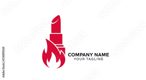 Red lipstick on fire logo design for beauty brand.