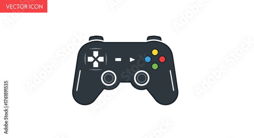 Modern Black Video Game Controller with Colorful Buttons.