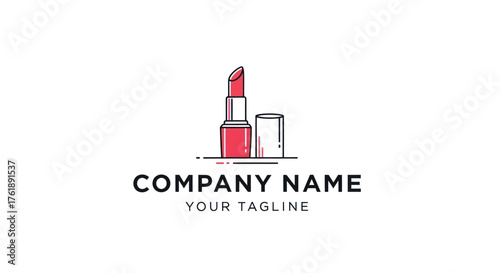 Minimalist Line Art Logo of a Pink Lipstick with Cap Off.