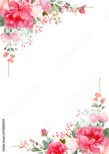 Watercolor Floral Corners: Pink Peonies & Delicate Blooms Frame