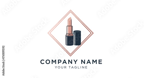 Elegant lipstick logo design inside a rose gold geometric frame.