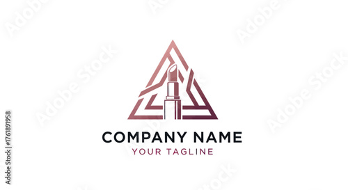 Elegant lipstick logo design with a triangle shape and company name.