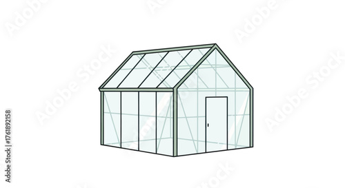 Detailed Illustration of a Glass Greenhouse with Door.