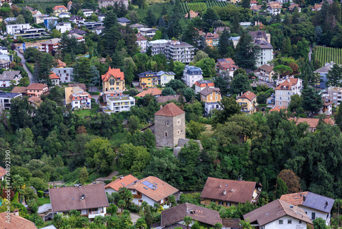 San Zeno Castle (Zenoburg) on Mount Zeno (Zenoberg) in Tirol village (Dorf Tirol) in South Tyrol, Italy