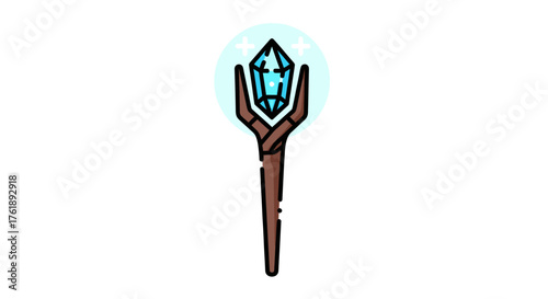 Mystical Crystal Staff with Glowing Blue Gemstone.