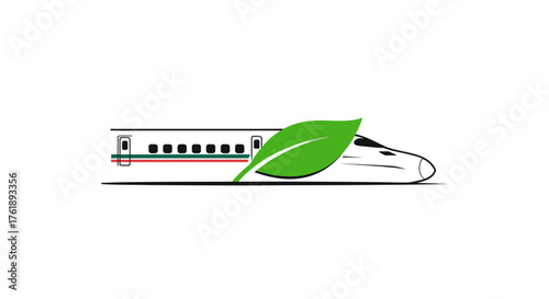 Sustainable Transportation: Modern Train with Green Leaf Symbolizing Eco-Friendly Travel.