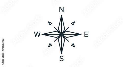Stylized Compass Rose with Cardinal Directions and Intercardinal Points.