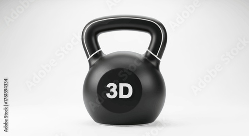 Black 3D Kettlebell with White Trim and Handle.
