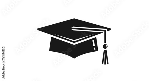 Simple black mortarboard graduation hat silhouette with a hanging tassel.