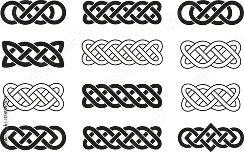 Εκτύπωση καμβά Celtic Knot Band Vector Set – Interlaced Braid and Infinity Decorative Pattern D