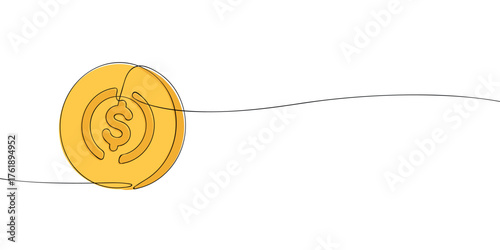Continuous line drawing of USD Coin with dollar sign. Minimal one line cryptocurrency illustration for finance, blockchain, and digital payment design