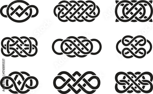 Celtic Knot Vector Set – Interlaced Pattern and Braided Symbol Decorative Design Elements