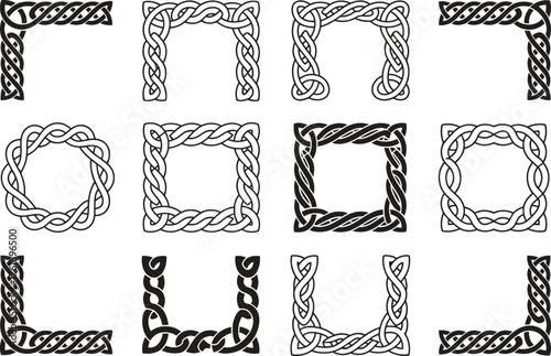 Celtic Knot Frame Vector Set – Ornamental Braided Border and Corner Decorative Design Elements