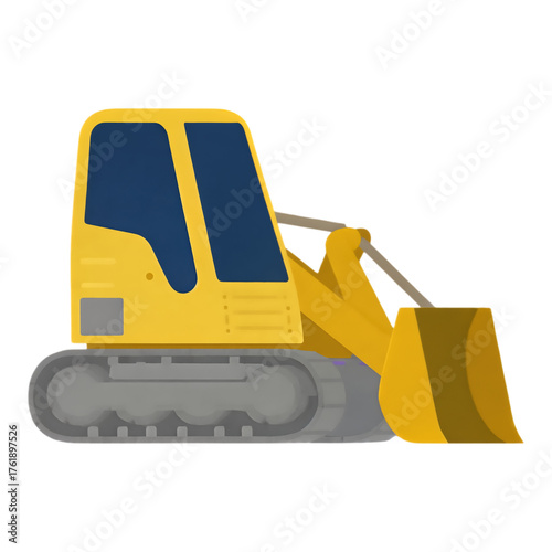 Yellow Excavator with Blue Cab, Transparent Background, Side View Graphic