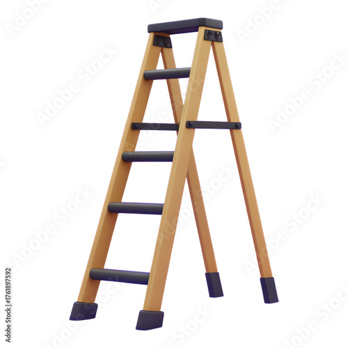 Yellow Ladder with Purple Steps, 3D Realism Design Element on Transparent Background