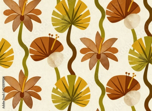 Retro Autumn Blooms - Seamless Floral Botanical Wallpaper
