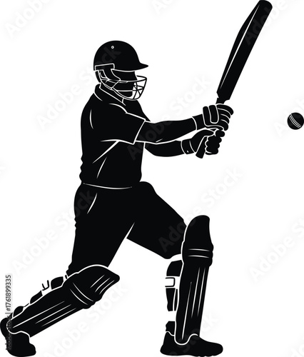 Silhouette of a cricket player batting in action