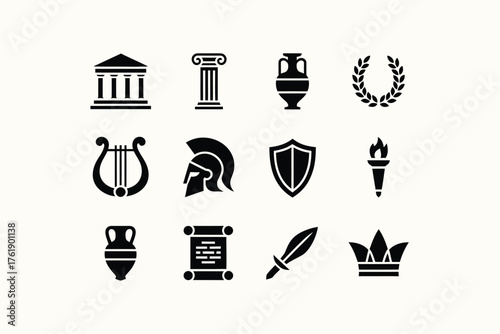 Collection of ancient greek and roman icons and symbols